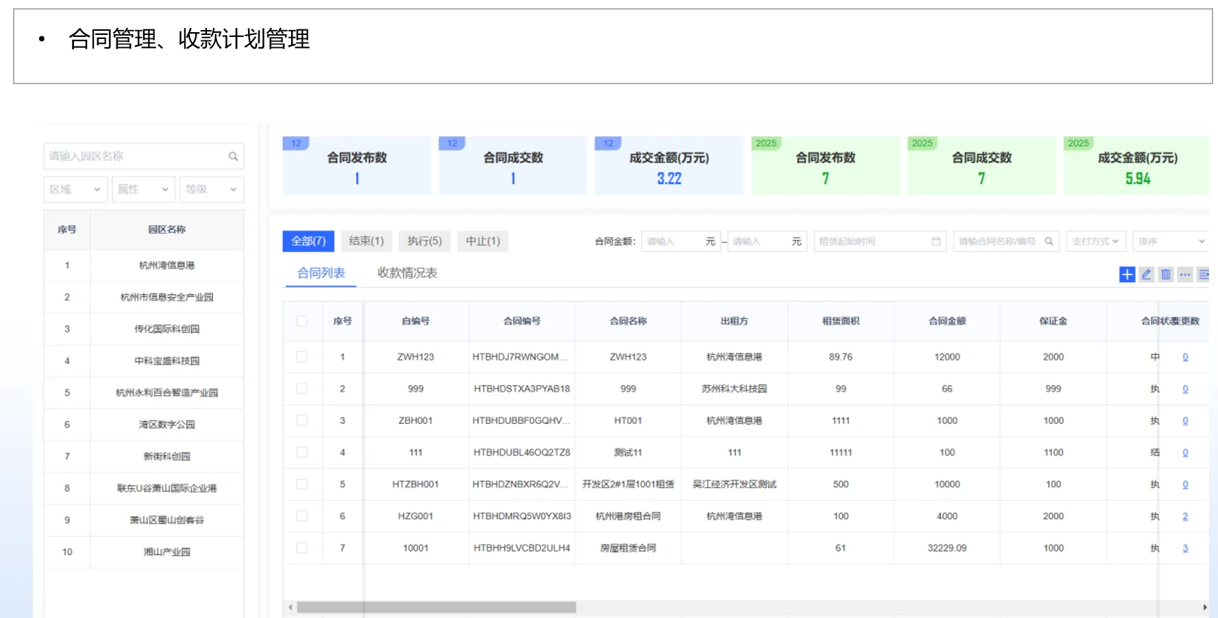 智慧园区运营平台 - 租赁合同与收款计划管理